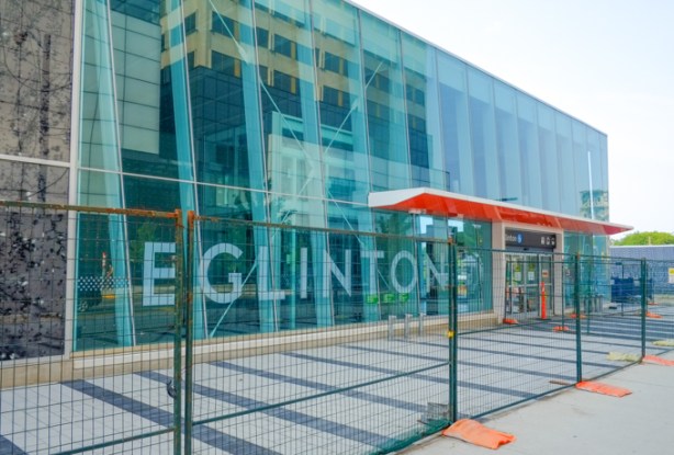 northern new entrance to Eglinton station on LRT line, behind fence, no public access