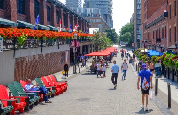 pedestrians on market street outside st lawrence market