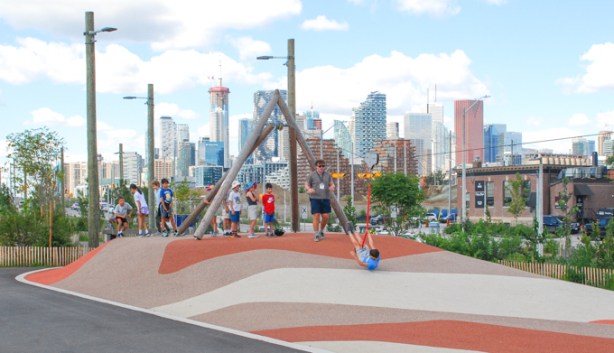 kids on a zip line at biidaasige park
