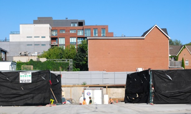 workmen talking, construction site, Leslie street at Memory Lane