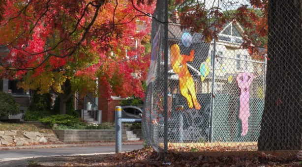 autumn foilage on tree at edge of playground