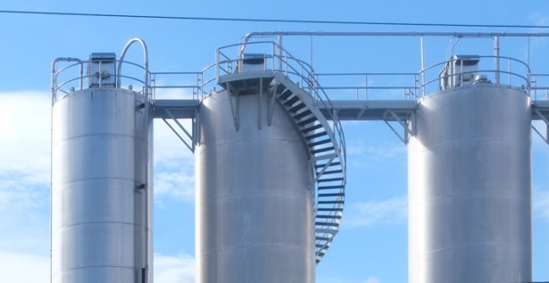 tops of storage silo towers at peek frean cookie factory