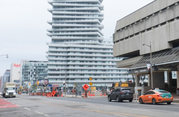 looking east on Queens Quay in front of the Westin Hotel 