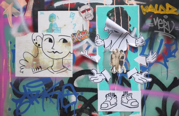 paper paste up graffiti on a door