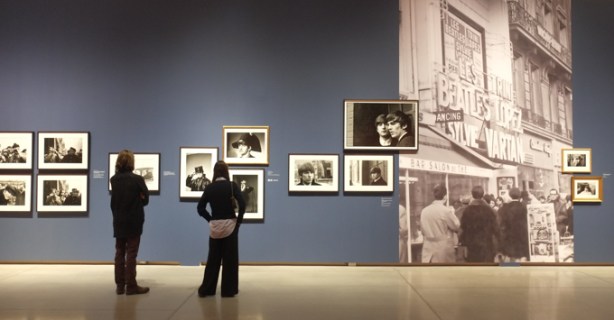 AGO, Art Gallery of Ontario, exhibit of Paul McCartney's photography,as well as photos of the Beatles and the people around them from early in their career, blue wall with black and white photos,