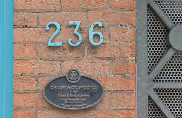 historic plaque for 236 king street east, chaney bedding company