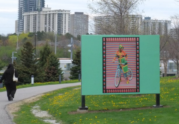 photo by Hassan Hajjaj, CONTACT photography festival exhibit, Aga Khan Park, Arab women boxers, woman on a bike