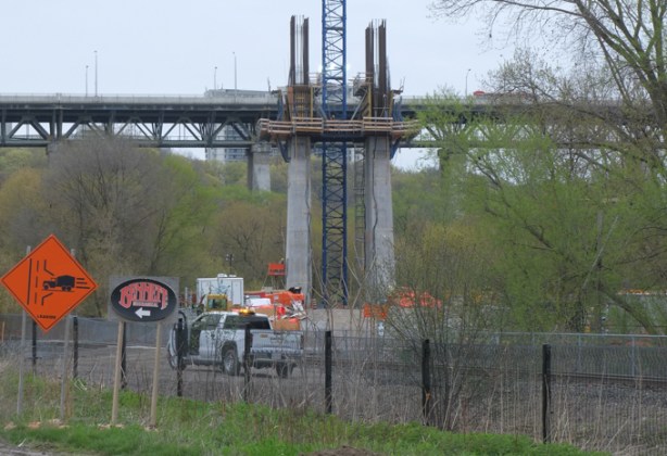 ontario line construction in don valley, partially complete concrete support for overhead, elevated train tracks