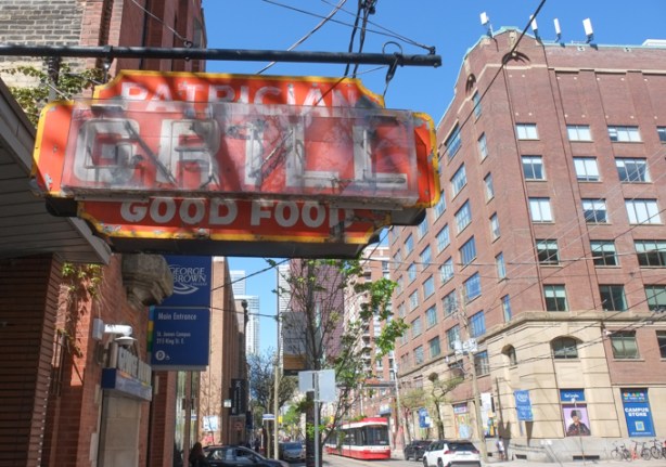 Patrrician grill restaurant on King street, old sign outside front door