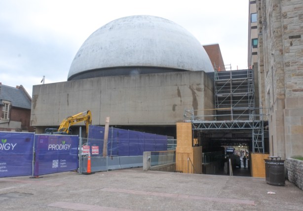 The Planetarium, beside Royal Ontario Museum, empty, is being prepped for demolition, front view