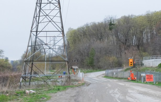 bottom of the hill on Redway Road with entrances to trail at Crothers Woods, hyrdo transmission tour, construction site as well, 