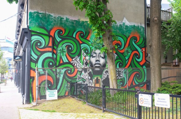rowell soller mural on the side of a building beside Sackville Park on King Street