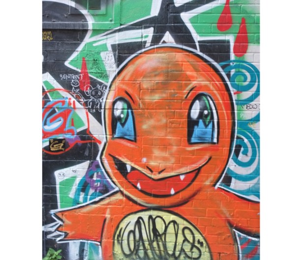 orange pokeman character, urban art