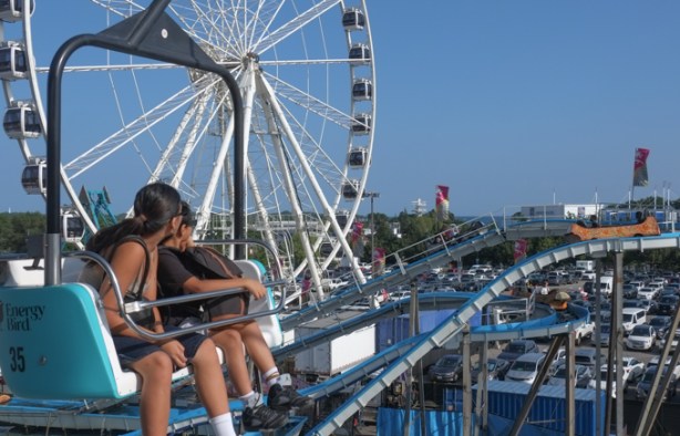 looking out over the midway at the ex, ferris wheel