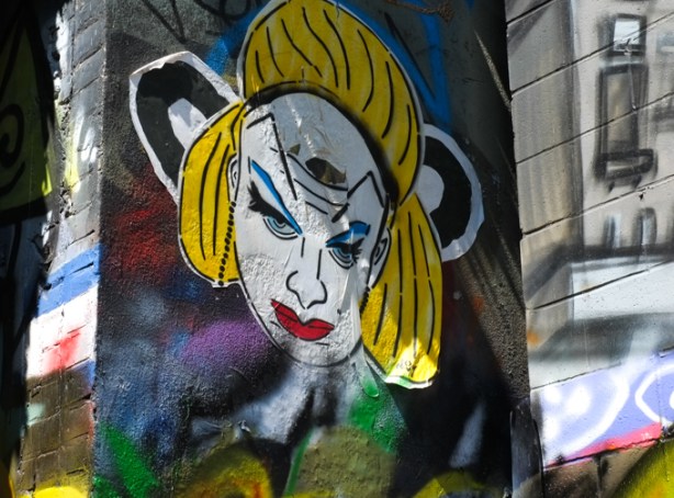 face, graffiti, white skin, yellow hair, red lips, 