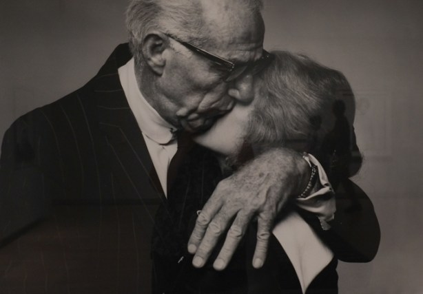 Benjamin Spock and his wife Cheney,, black and white photograph by Richard Avedon hanging on a wall in a gallery, TMU Image Centre