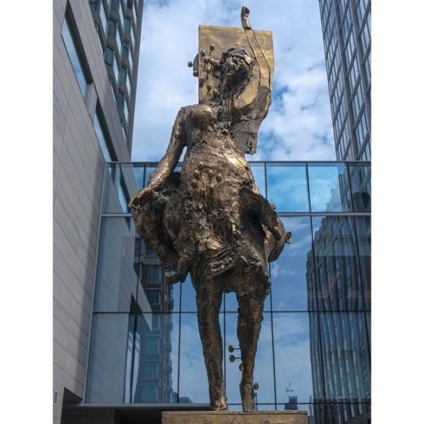 large Bronze sculpture, Figure Catching a Fly, 2019, by David Altmejd on Avenue Road 