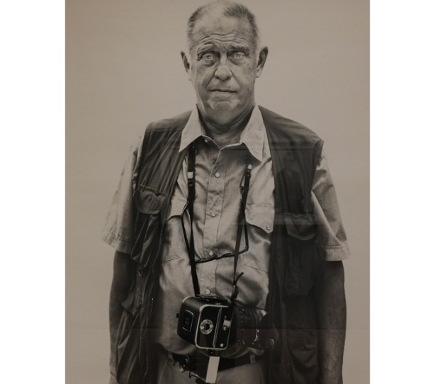 Lee Friedlander, black and white portrait photograph by Richard Avedon hanging on a wall in a gallery, TMU Image Centre
