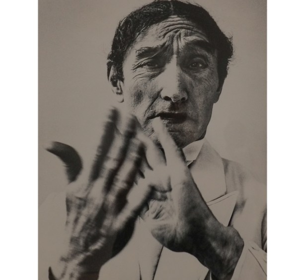Vicente Escudero, flamenco dancer, black and white portrait photograph by Richard Avedon hanging on a wall in a gallery, TMU Image Centre