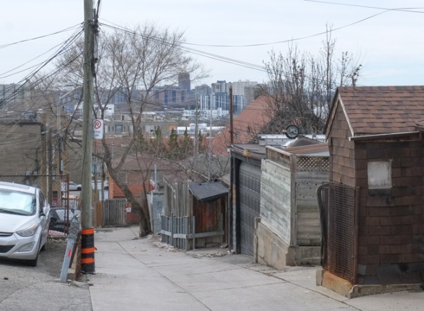 alley behind Eglinton West, looking downhill, looking west