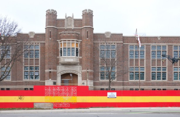 front of York Memorial Collegiate, built 1929, brick and sandstone