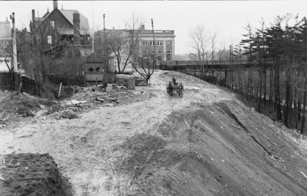 old black and white photo from about 1908, by William James, from City Archives, showing Bloor east of Sherbourne when it was a dirt road