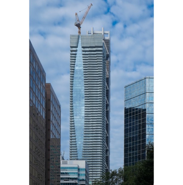downtown Toronto, tall buildings at Bloor and Yonge, glass and steel condo towers