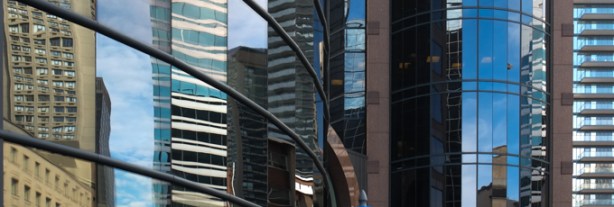 reflections in glass buildings, bloor and church