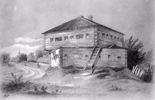pencil drawing by R. J. Brough in 1862 of Sherbourne Blockhouse,