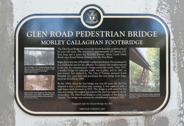 plaque by Glen Road bridge, also known as Morley Callaghan bridge